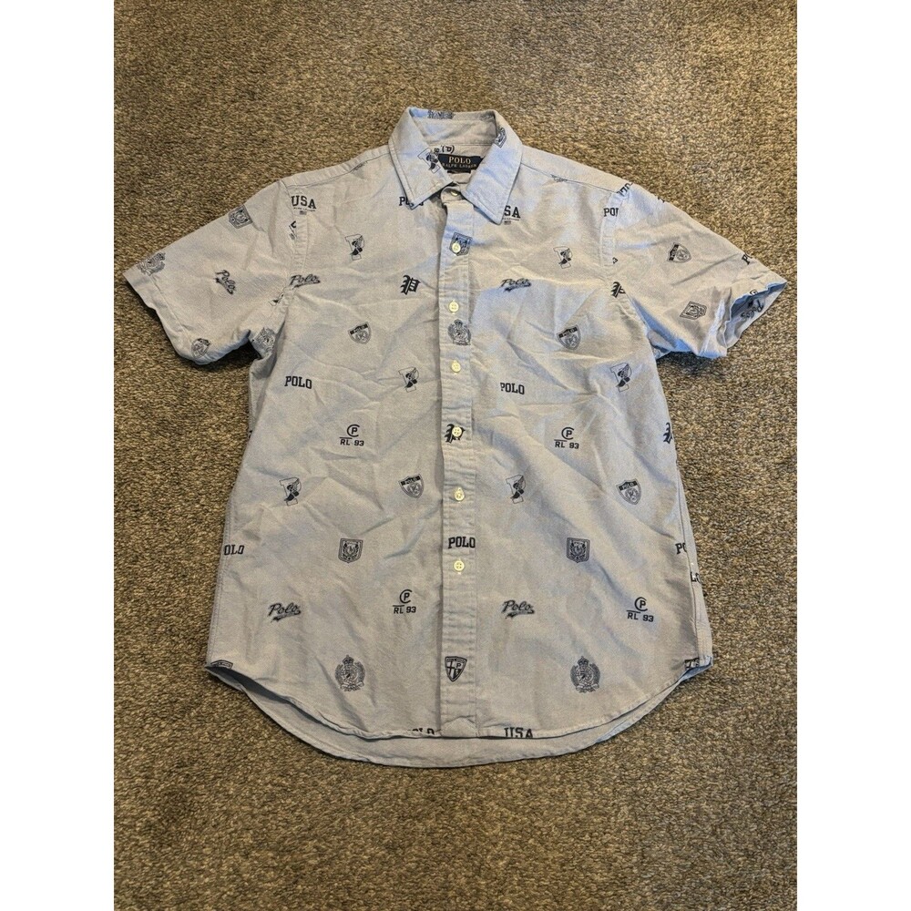 Polo Ralph Lauren Oxford Short‎ Sleeve Button Shirt Men Small AOP Summer College